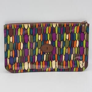 Fossil Key Per Pouch Feather Print Zip Clutch Bag Cosmetic Case Purse Travel